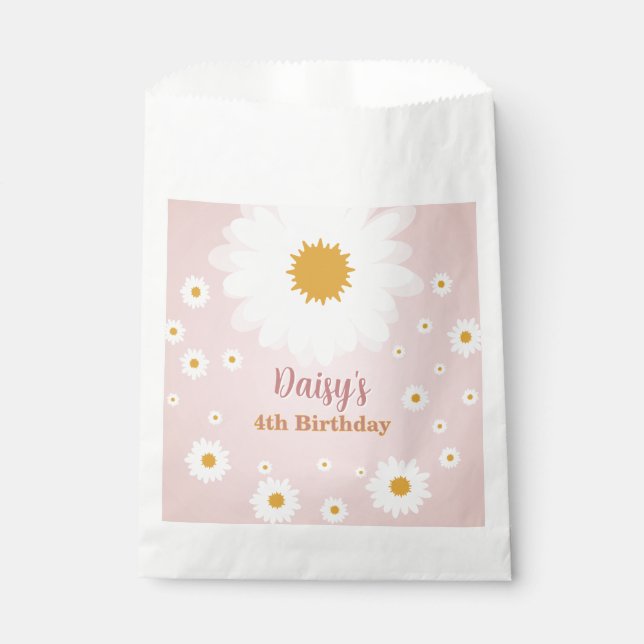 Bolsa De Papel Cumpleaños Rosa Daisy Cualquier Edad  (Anverso)