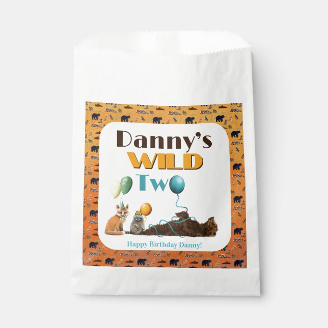 Bolsa De Papel Cumpleaños Salvaje de Dos Años de Animales (Anverso)