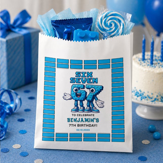 Bolsa De Papel Cumpleaños Seis Siete Meme 7 | Divertido Moderno (Six Seven Meme 7th Birthday | Funny Trendy favor bag)