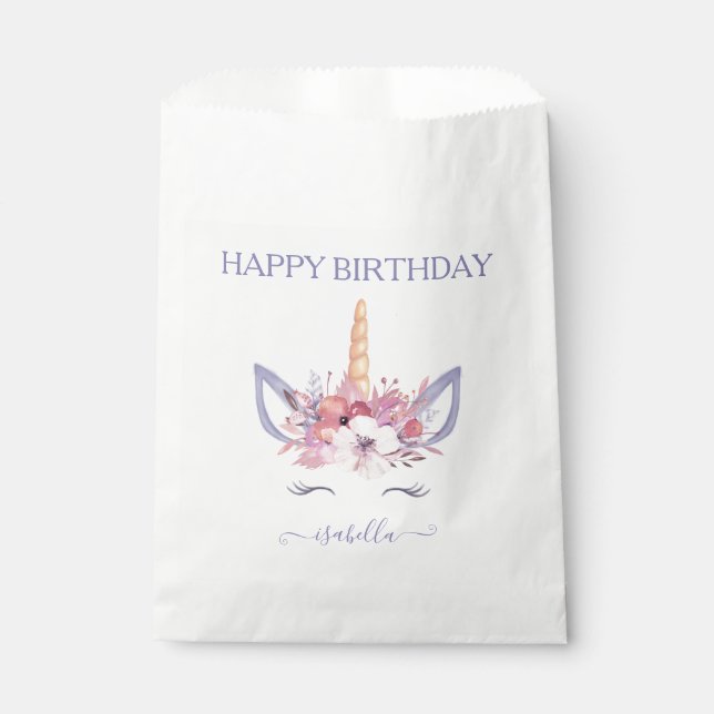 Bolsa De Papel Cumpleaños unicornio floral (Anverso)