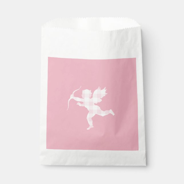 Bolsa De Papel Cupido de cuadros rosado (Anverso)