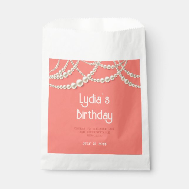 Bolsa De Papel Custom Elegant Coral & Pearl Birthday  (Anverso)