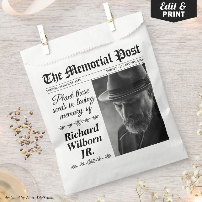 Bolsa De Papel Custom Memorial Seeds Packet Funeral Funeral  (Custom Memorial Seeds Packet Funeral Funeral Favor Bag)