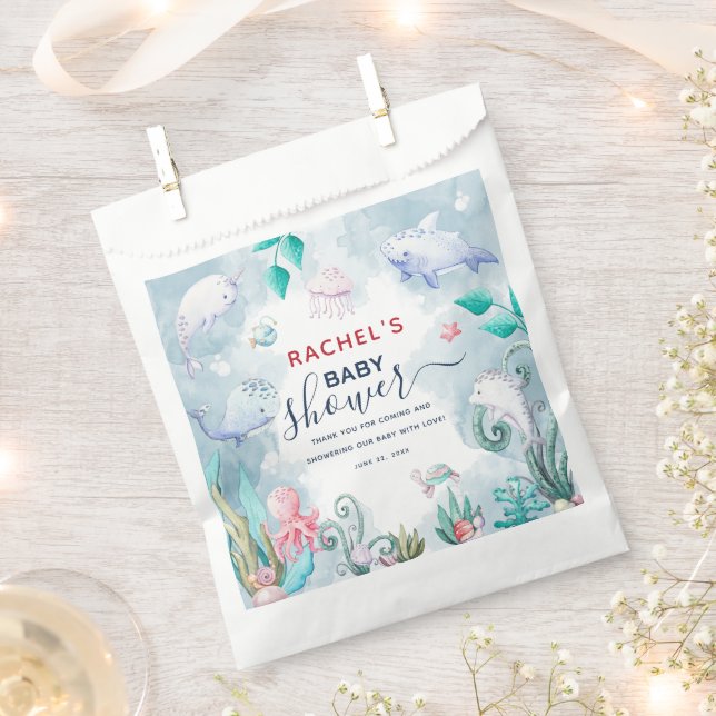 Bolsa De Papel Cuta acuarela bajo el mar Baby Shower (Cortado)