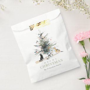 Bolsa De Papel Cuta acuarela moderna Meowy Cats de árbol de Navid