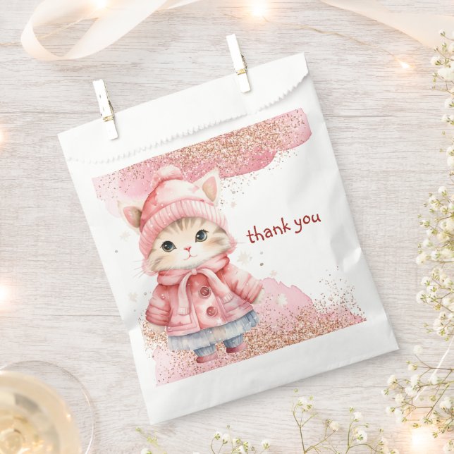 Bolsa De Papel Cute acuarela Kitty Cat Winter Coat Gracias (Cortado)