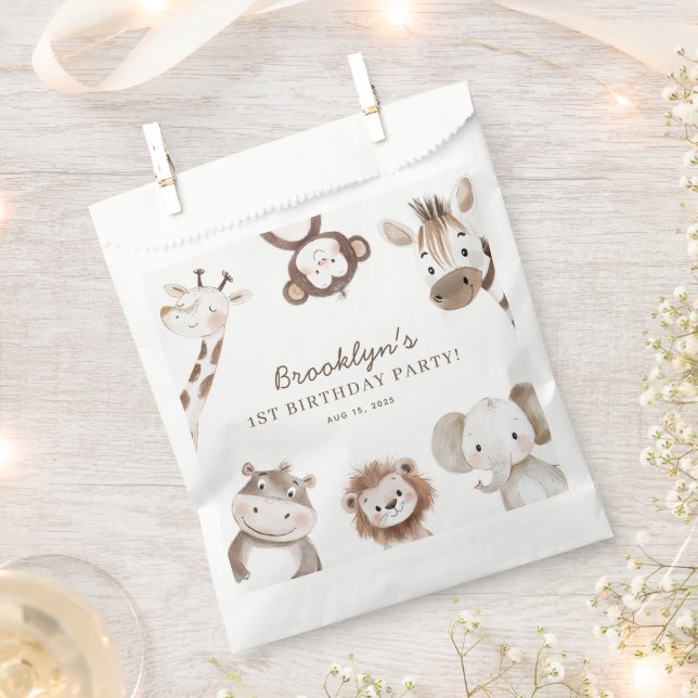 Bolsa De Papel Cute Animals Safari Jungle Birthday Party Kids (Cortado)