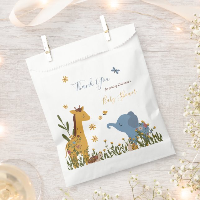 Bolsa De Papel Cute Baby Animals Floral Baby Shower (Cortado)