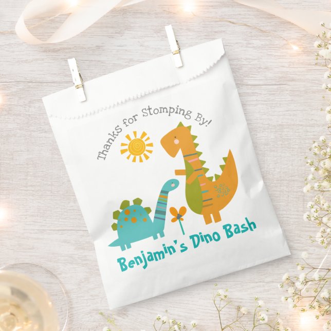 Bolsa De Papel Cute Blue Dinosaurs Kawaii Boy Birthday Gracias (Cortado)