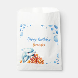 Bolsa De Papel Cute Blue & Naranja Dolphin Kids Cumpleaños