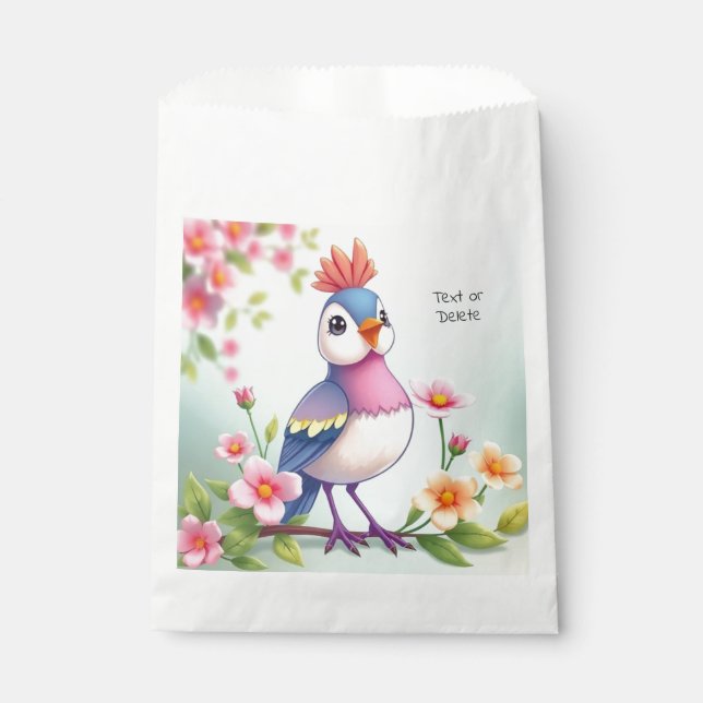 Bolsa De Papel Cute Blue Pink Bird Floral Favor Bags (Anverso)