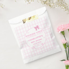 Bolsa De Papel Cute Bow Pastel Rosa Gingham Baby Shower
