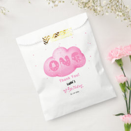 Bolsa De Papel Cute Cat Font Watercolor Nube rosa Primer Cumpleañ