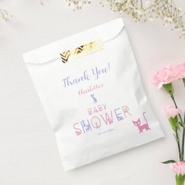 Bolsa De Papel Cute Cat Pastel Color Baby Shower (Sellado)