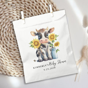 Bolsa De Papel Cute Cow Sunflowers Moderno Simple Farm Baby Showe
