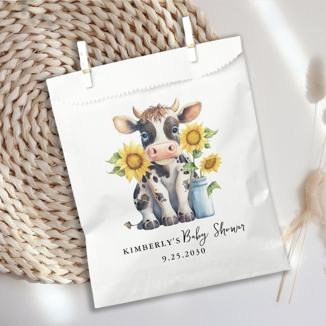 Bolsa De Papel Cute Cow Sunflowers Moderno Simple Farm Baby Showe (Subido por el creador)