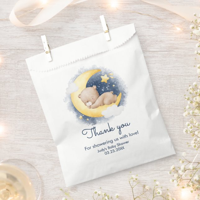 Bolsa De Papel Cute Crescent Moon Teddy Bear Baby Shower (Cortado)