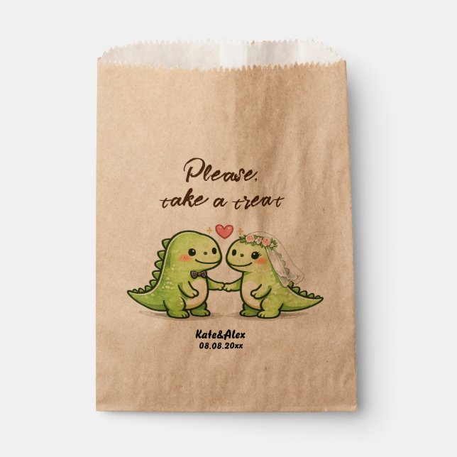 Bolsa De Papel Cute Dinosaur Couple Wedding Treat (Anverso)