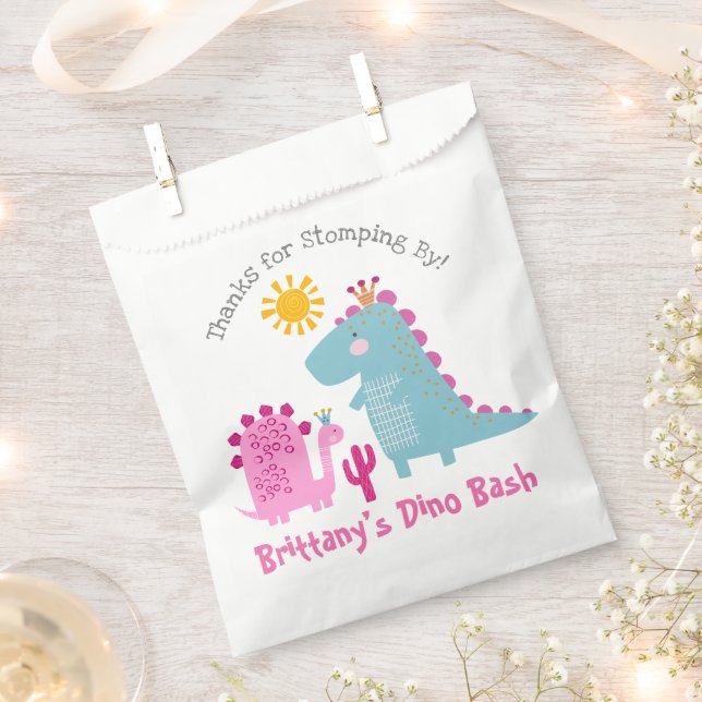 Bolsa De Papel Cute Dinosaurios Rosados Kawaii Chica Cumpleaños G (Cortado)
