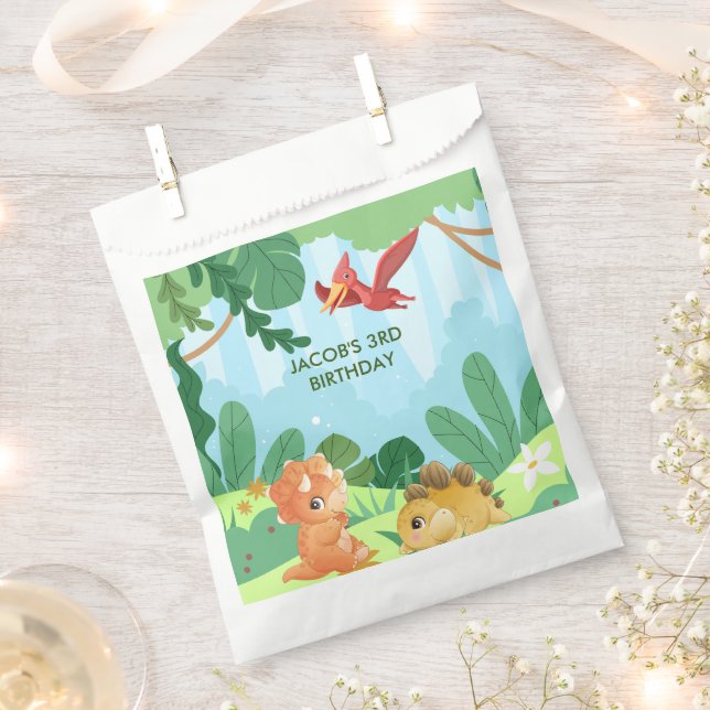 Bolsa De Papel Cute Dinosaurios Tema Fiesta de cumpleaños (Cortado)