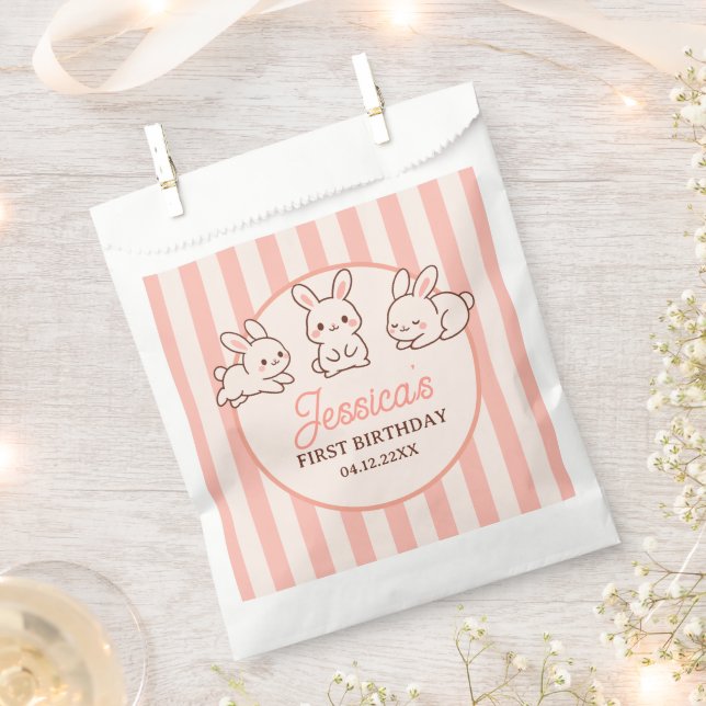 Bolsa De Papel Cute Easter Bunnies Pink Girl 1st Birthday Party (Cortado)