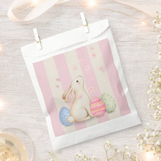 Bolsa De Papel Cute Easter Bunny, Pastel Eggs, and Pink Stripes