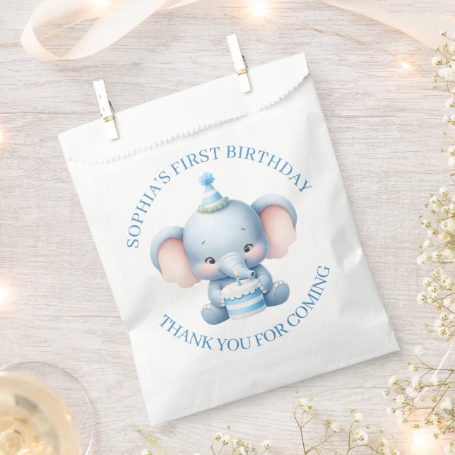 Bolsa De Papel Cute Elefante Azul Niños Cumpleaños Gracias (Cortado)