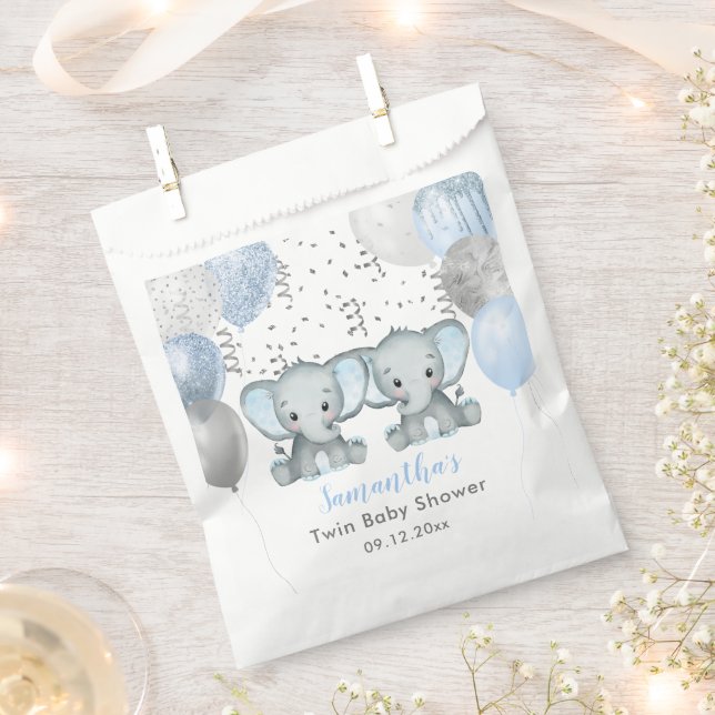Bolsa De Papel Cute Elephant Twin Boys Balloon Baby Shower (Cortado)