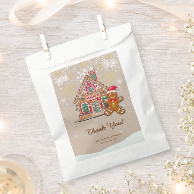 Bolsa De Papel Cute Festiva Gingerbread House Baby Shower (Cortado)