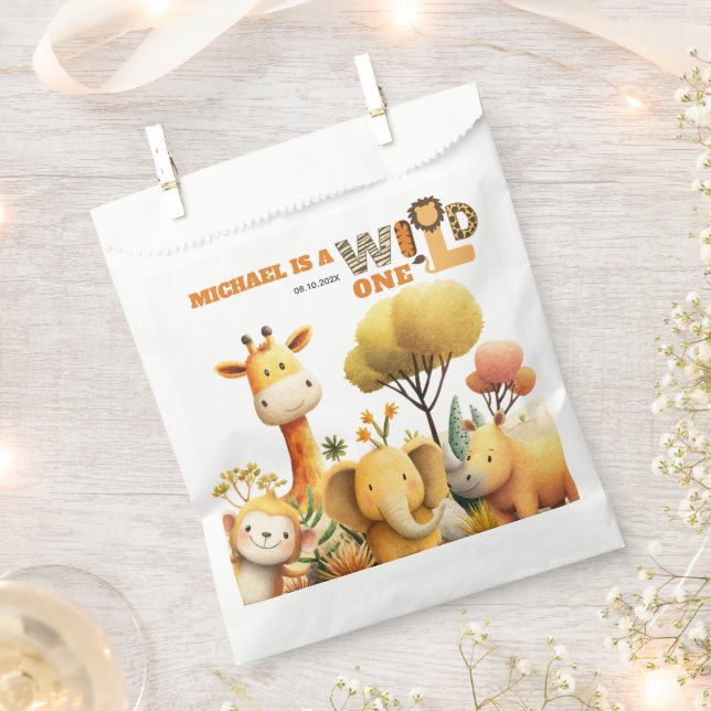 Bolsa De Papel Cute Festive Safari Animals WILD ONE 1st Birthday  (Cortado)