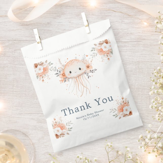 Bolsa De Papel Cute Floral Jellyfish Baby Shower (Cortado)
