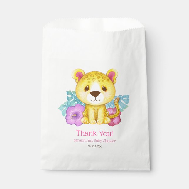 Bolsa De Papel Cute Floral Leopard Baby Shower Gracias (Anverso)