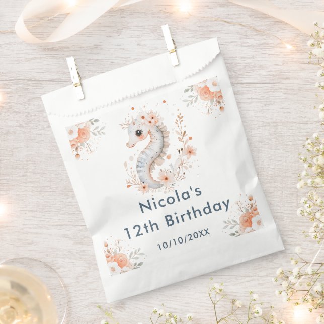 Bolsa De Papel Cute Floral Seahorse Birthday Party (Cortado)