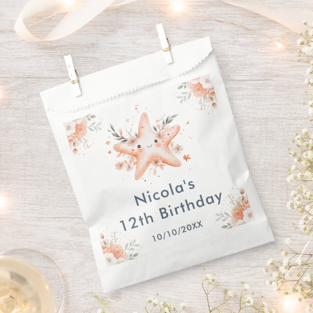 Bolsa De Papel Cute Floral Starfish Birthday Party (Cortado)