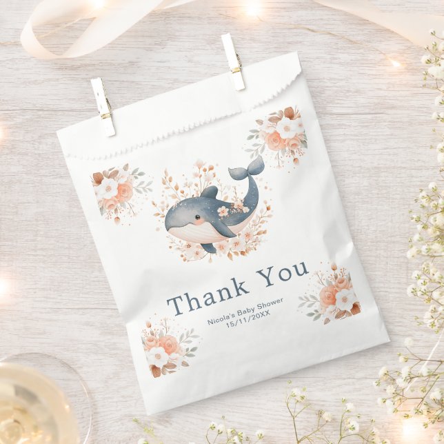 Bolsa De Papel Cute Floral Whale Baby Shower (Cortado)