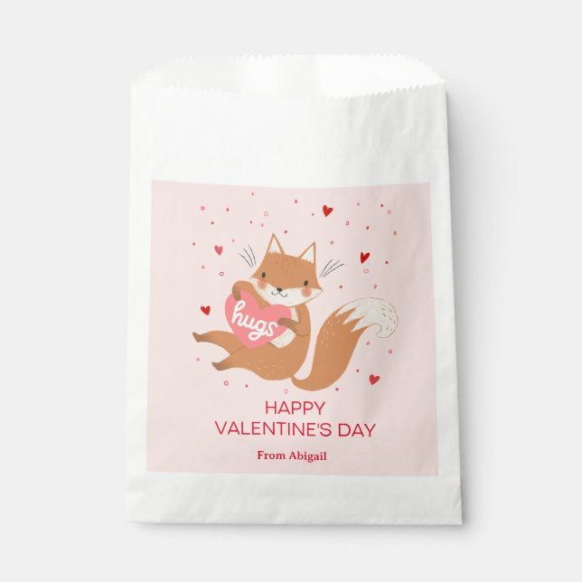 Bolsa De Papel Cute Fox Kids Classroom Valentine (Anverso)
