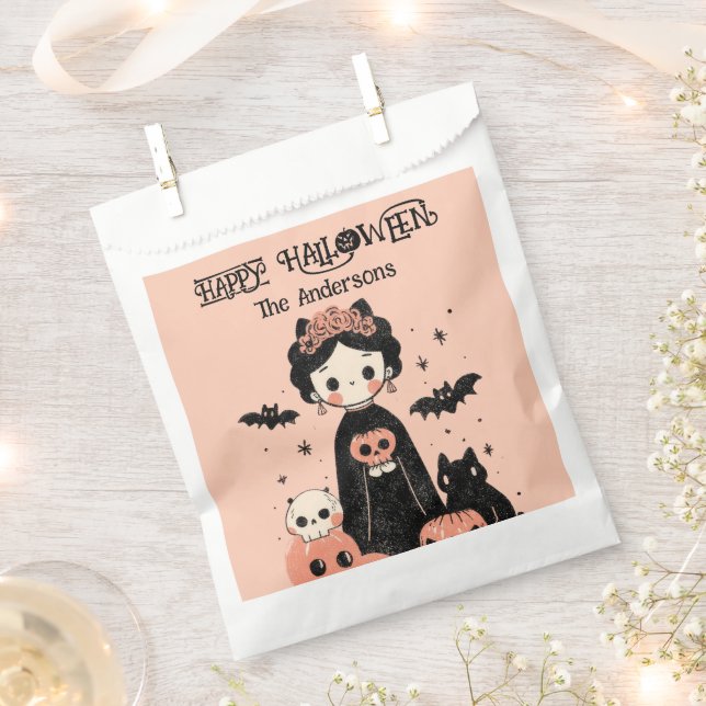 Bolsa De Papel Cute Frida Kahlo Pasteloween Rosa Feliz Halloween (Cortado)