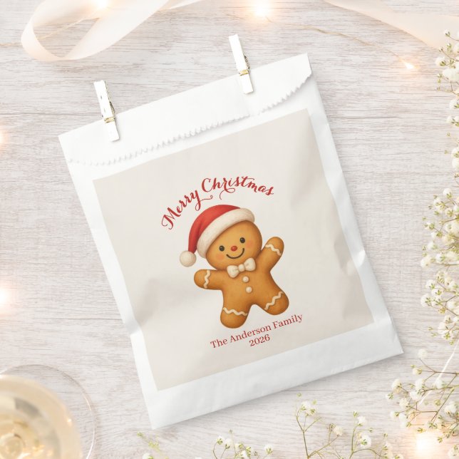 Bolsa De Papel Cute Gingerbread Man with Santa Hat -  (Cortado)