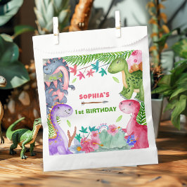 Bolsa De Papel Cute Girl Dinosaur 1st Birthday Party
