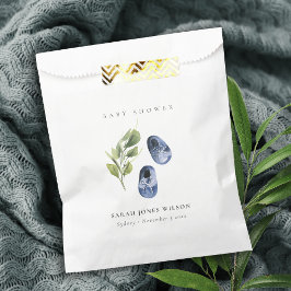 Bolsa De Papel Cute Green Ink Blue Boy Shoes Foliage Baby Shower