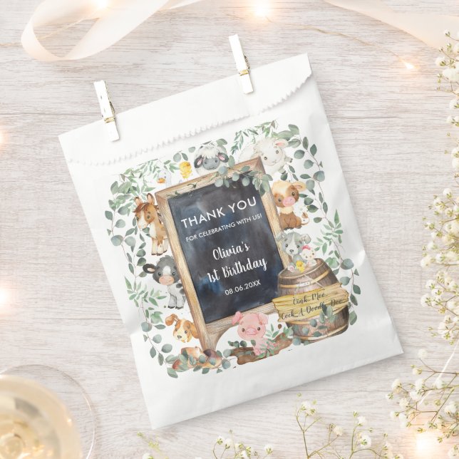 Bolsa De Papel Cute Greenery Farm Animals Birthday Baby Shower (Cortado)