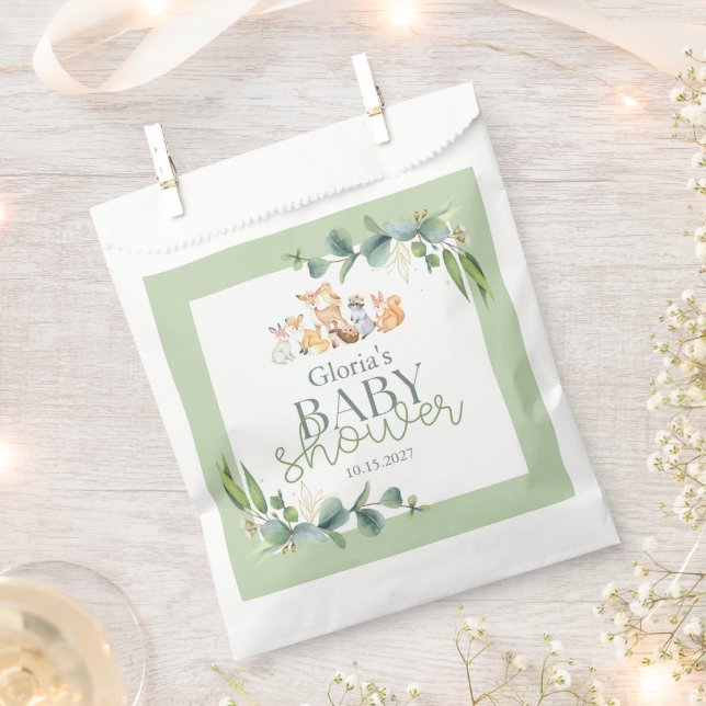 Bolsa De Papel Cute Greenery Woodland Animals Baby Shower (Cortado)