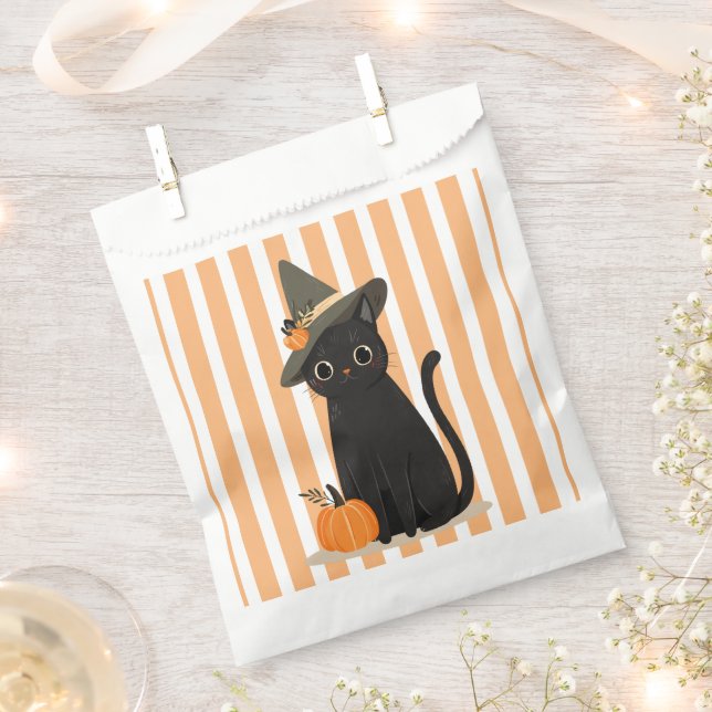 Bolsa De Papel Cute Halloween Black Cat with Witch Hat Pumpkin (Cortado)