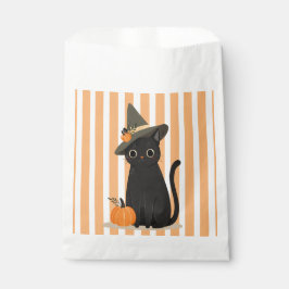 Bolsa De Papel Cute Halloween Black Cat with Witch Hat Pumpkin