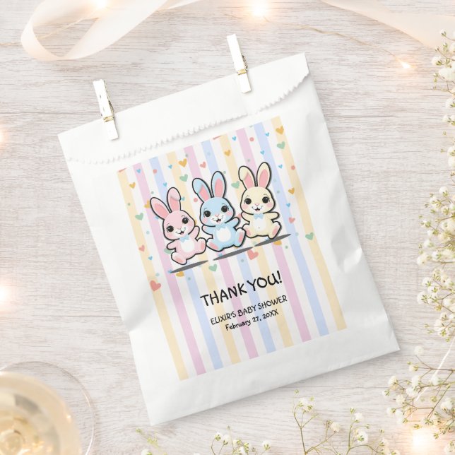 Bolsa De Papel Cute Heart Bunny Hoppers Baby Shower (Cortado)