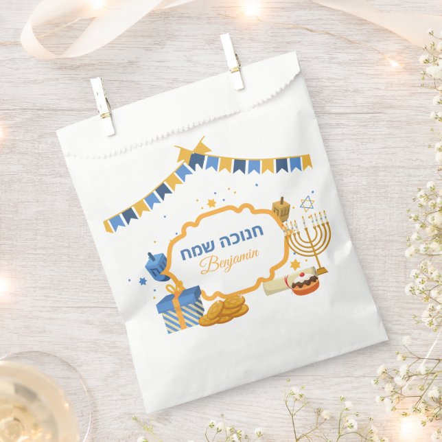 Bolsa De Papel Cute Hebreo Feliz Hanukkah (Cortado)