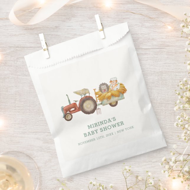 Bolsa De Papel Cute Hedgehog Farm Tractor Baby Shower (Cortado)