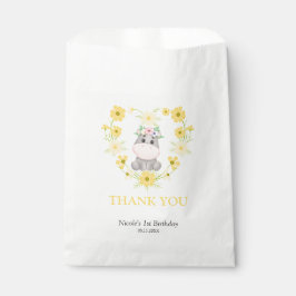 Bolsa De Papel Cute Hippo Amarillo Flower Cumpleaños Gracias