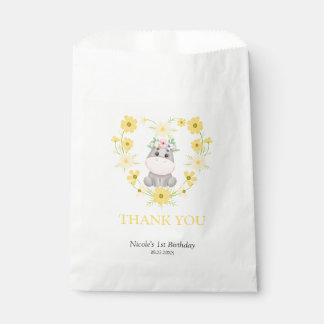 Bolsa De Papel Cute Hippo Amarillo Flower Cumpleaños Gracias