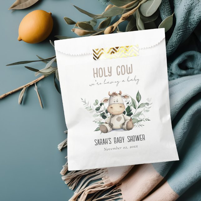 Bolsa De Papel Cute Holy Cow Foliage Pastel Neutral Baby Shower (Subido por el creador)